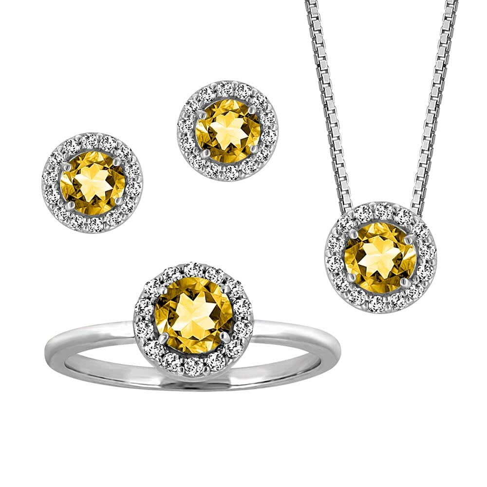 Birthstone Set Bundle with Genuine Citrine and Cubic Zirconia in Sterling Silver
