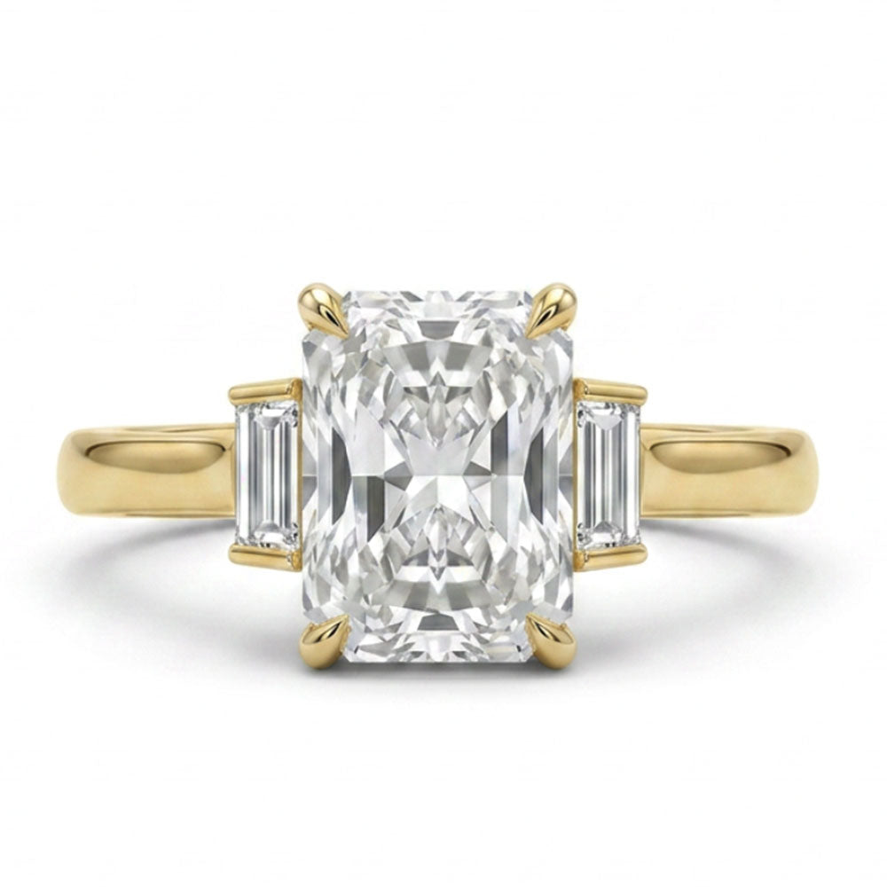 Elongated Radiant Engagement Ring with 3.25 Carat TW of Lab Created Diamonds in 14kt Yellow Gold