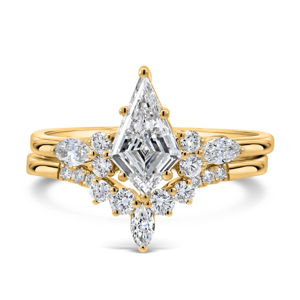Kite Cut Engagement Ring Set with 1.50 Carat TW of Lab Created Diamonds in 14kt Yellow Gold