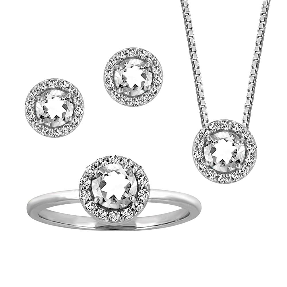 Birthstone Set Bundle with Genuine White Topaz and Cubic Zirconia in Sterling Silver
