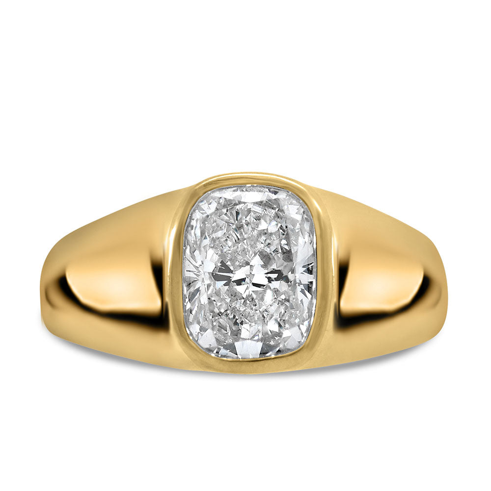 Bezel Set Elongated Cushion Cut Engagement Ring with 2.50 Carat Lab Created Diamond in 14kt Yellow Gold