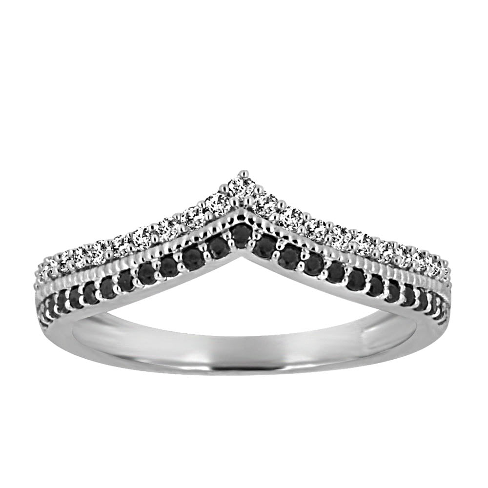Chevron Ring with .33 Carat TW of Black and White Diamonds in 10kt White Gold
