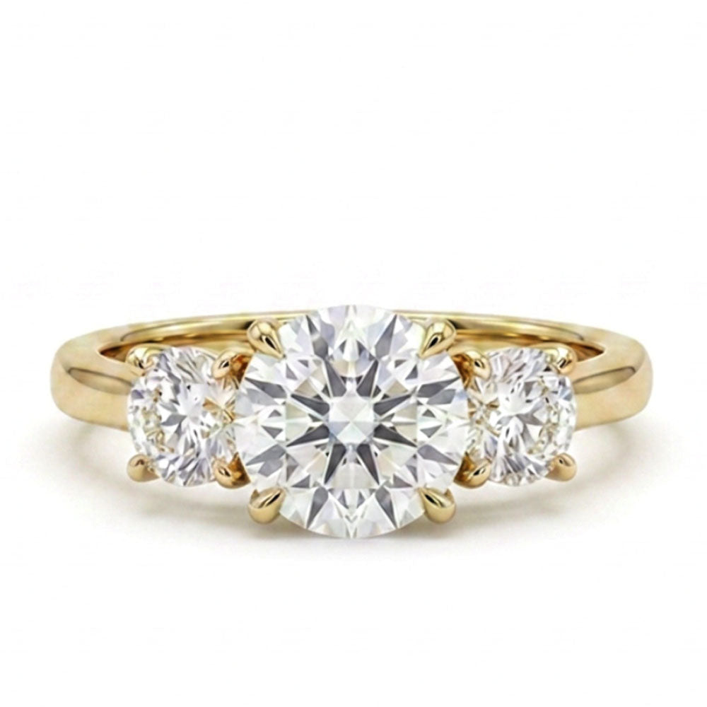 Round Three Stone Engagement Ring with 3.50 Carat TW of Lab Created Diamonds in 14kt Yellow Gold
