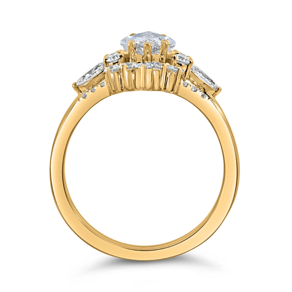 Kite Cut Engagement Ring Set with 1.50 Carat TW of Lab Created Diamonds in 14kt Yellow Gold