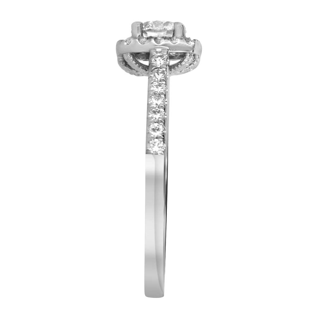 Northern Facet Ideal Cut Halo Engagement Ring with .83 Carat TW of Diamonds in 18kt White Gold