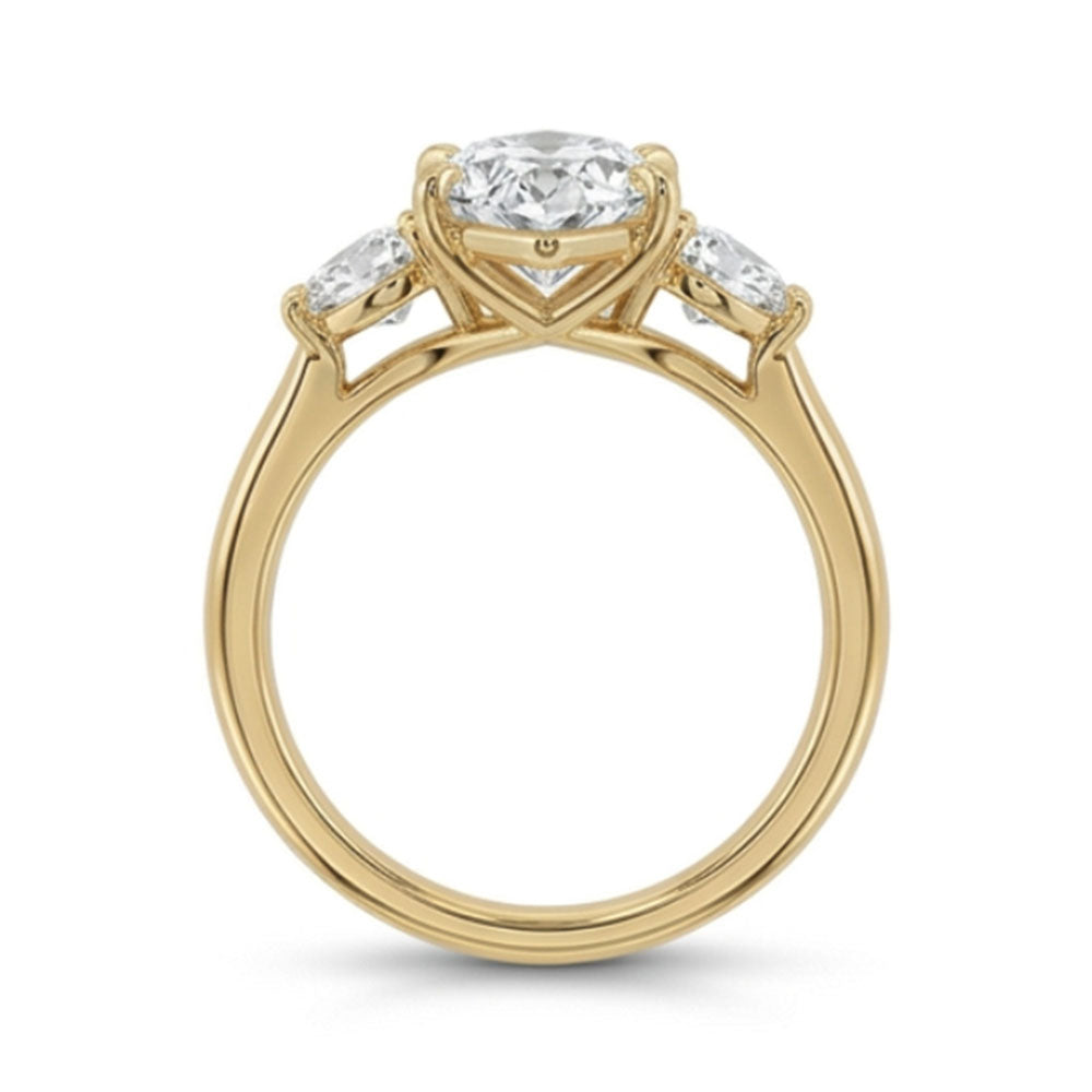 Round Three Stone Engagement Ring with 3.50 Carat TW of Lab Created Diamonds in 14kt Yellow Gold
