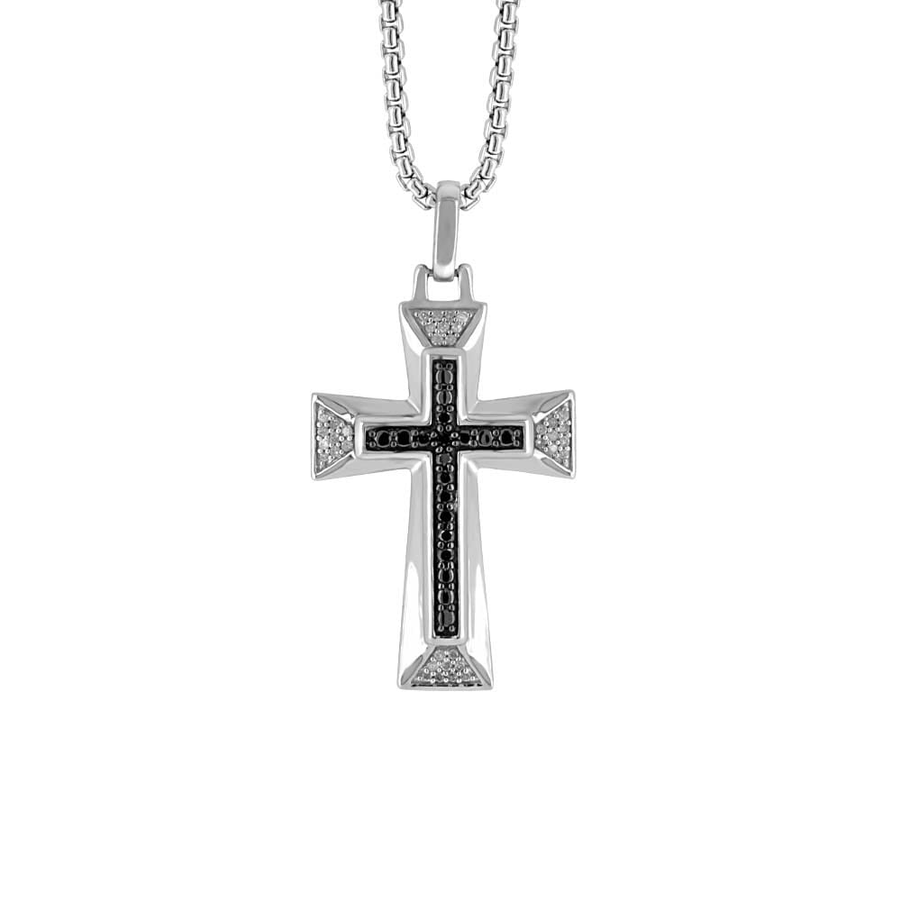 22" Men's Cross Necklace with .20 Carat TW of Diamonds in Sterling Silver