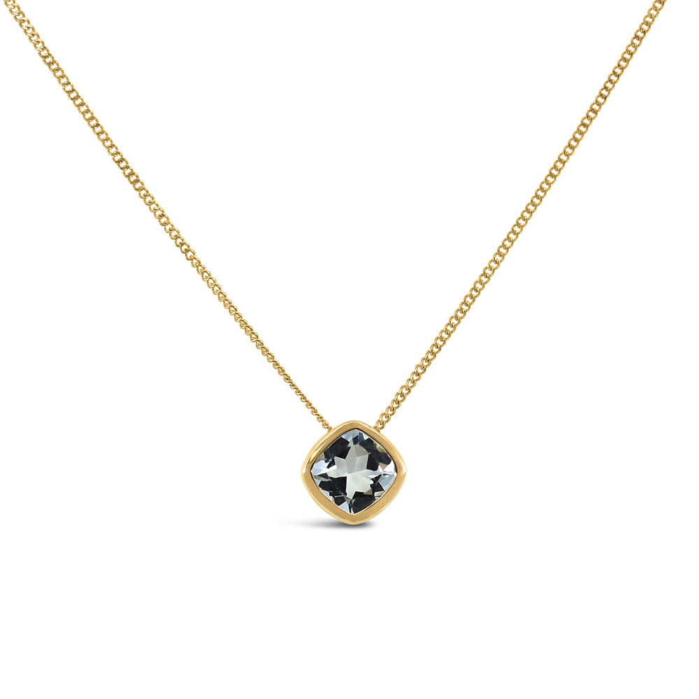 Bezel Pendant with 5mm Aquamarine in 10kt Yellow Gold with Chain