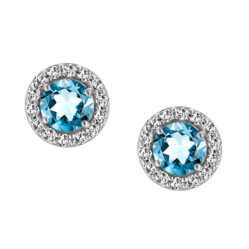 Earrings with Genuine Blue Topaz and Cubic Zirconia in Sterling Silver