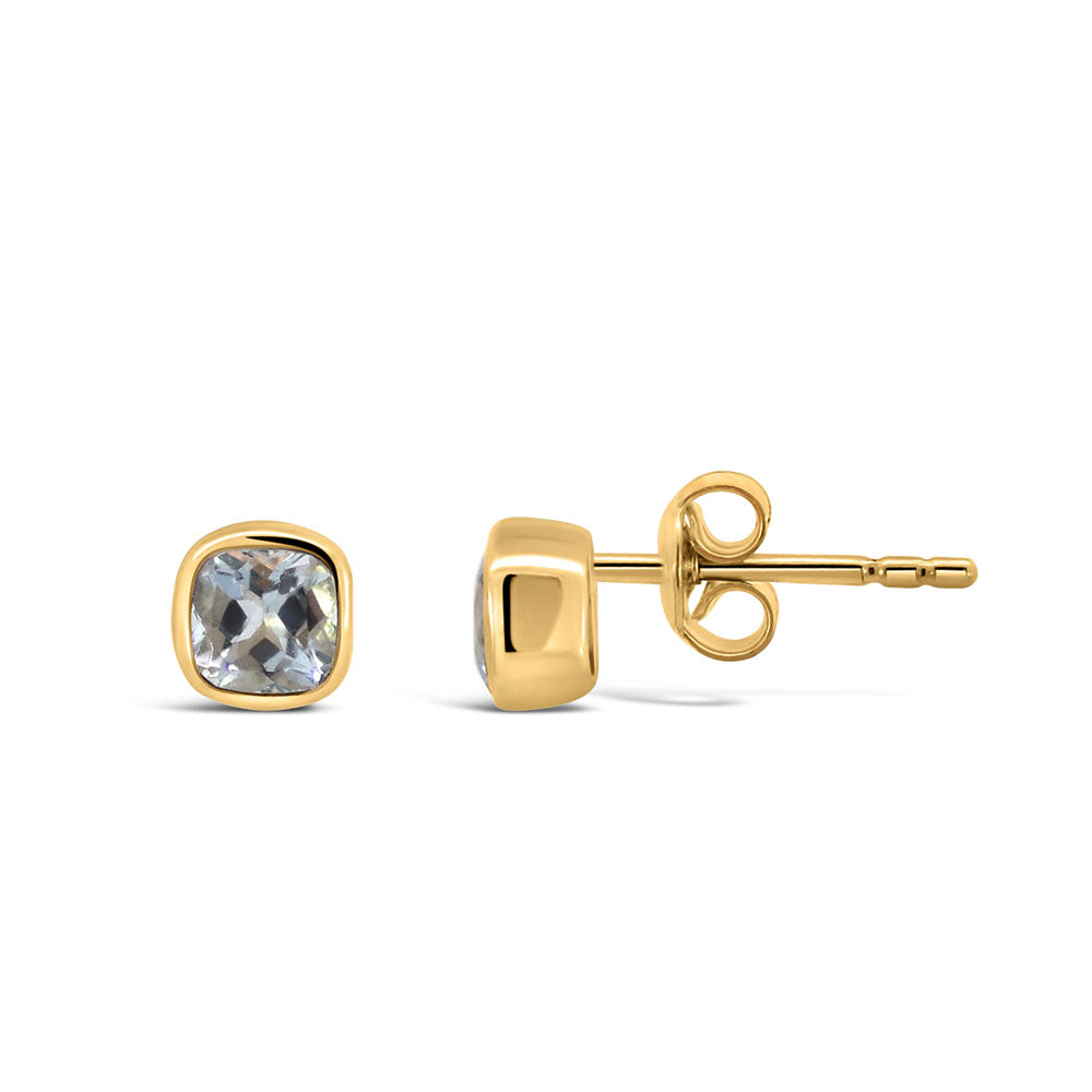 Bezel Earrings with 4mm Aquamarine in 10kt Yellow Gold