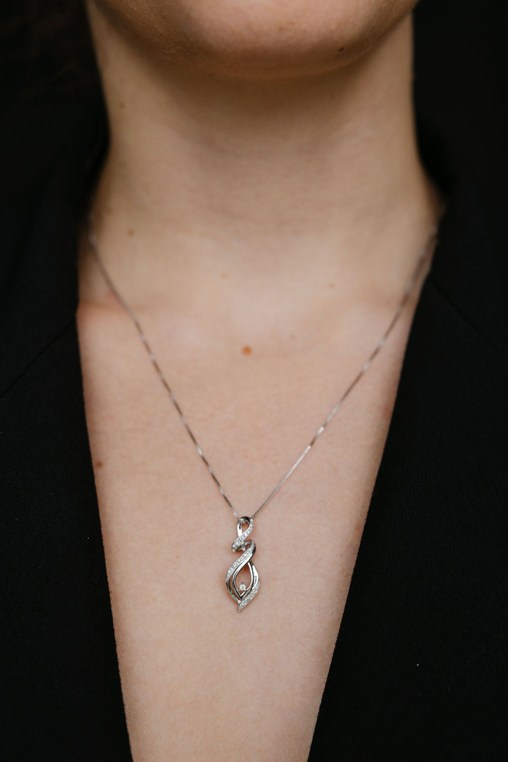 Twisted Pendant with .05 Carat Diamond in Sterling Silver with Chain