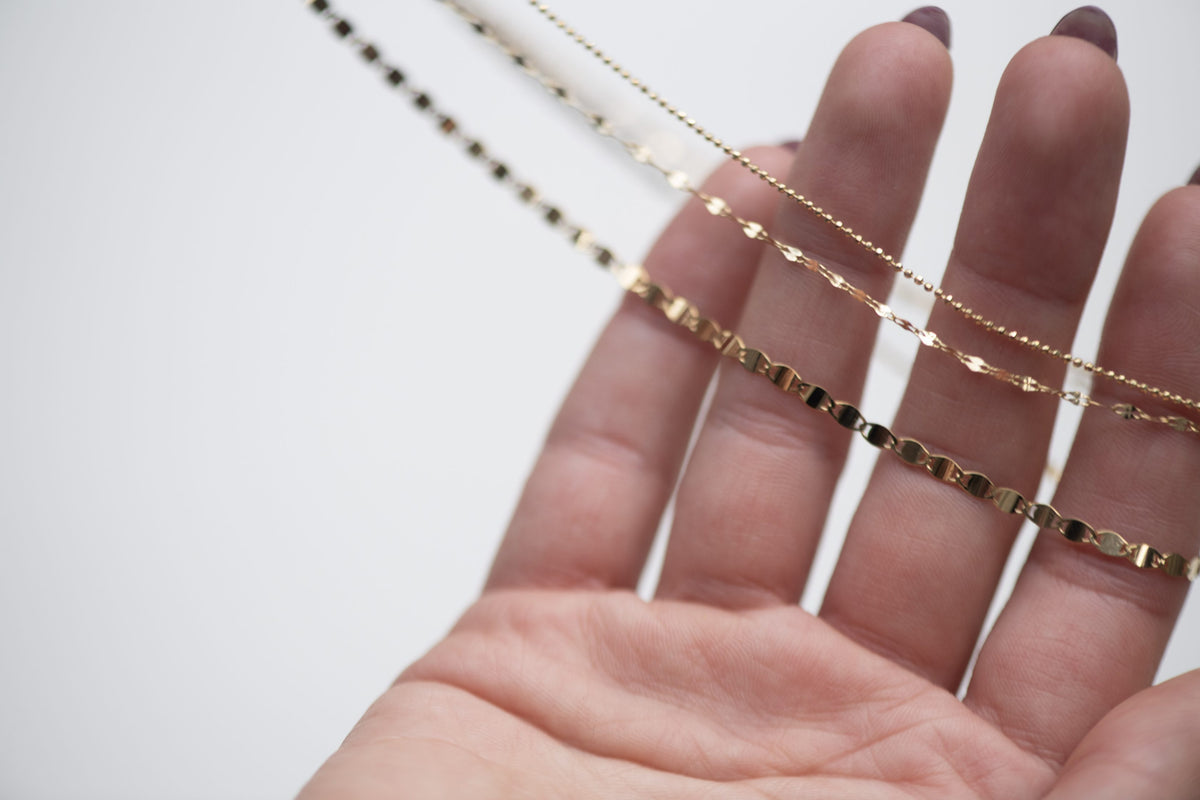 Triple Stacking Chain with Beaded, Rolo and Tinsel Links in 10kt Yellow Gold