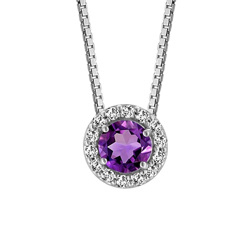 18" Pendant with Genuine Amethyst and Cubic Zirconia in Sterling Silver with Chain