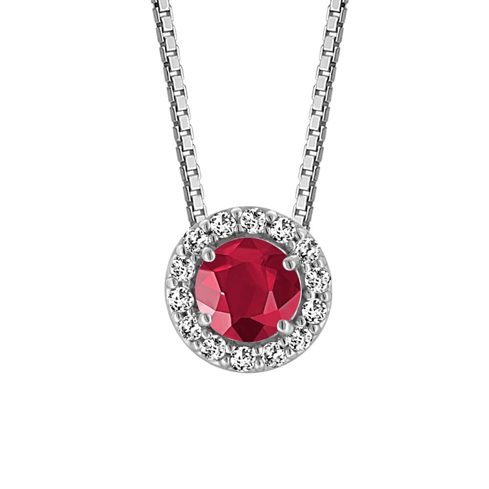 18" Pendant with Created Ruby and Cubic Zirconia in Sterling Silver with Chain