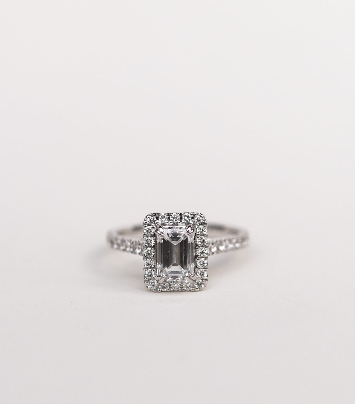 Emerald Cut Halo Engagement Ring with 2.62 Carat TW of Lab Created Diamonds in 14kt White Gold