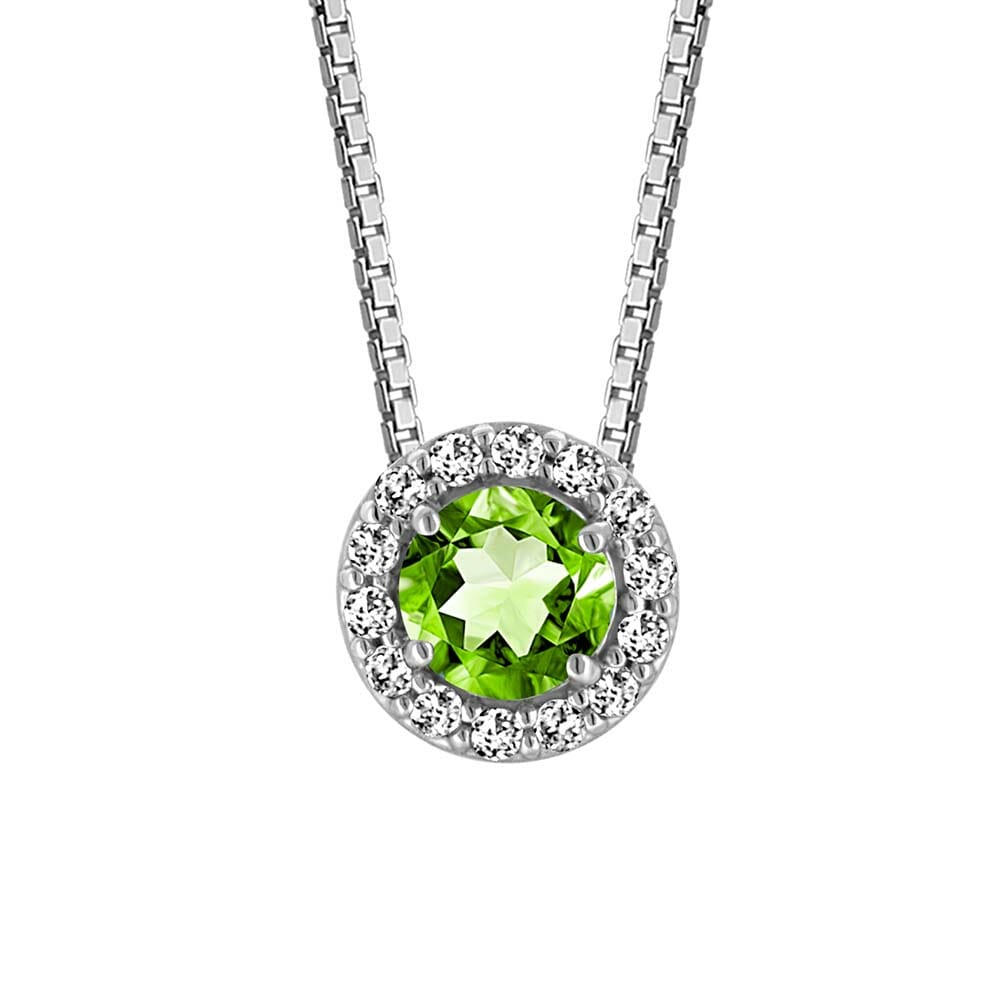 18" Pendant with Genuine Peridot and Cubic Zirconia in Sterling Silver with Chain