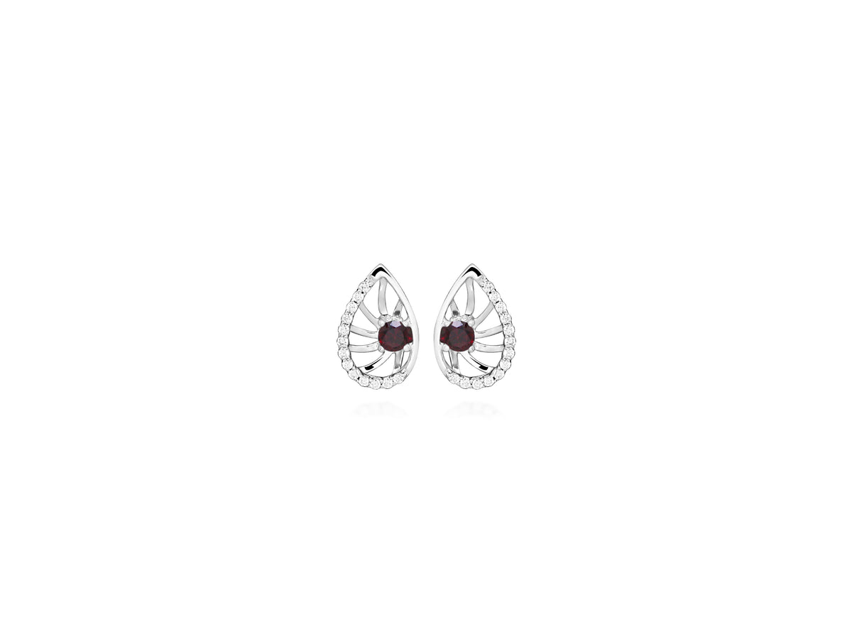 Earrings with Garnet and Cubic Zirconia in Sterling Silver