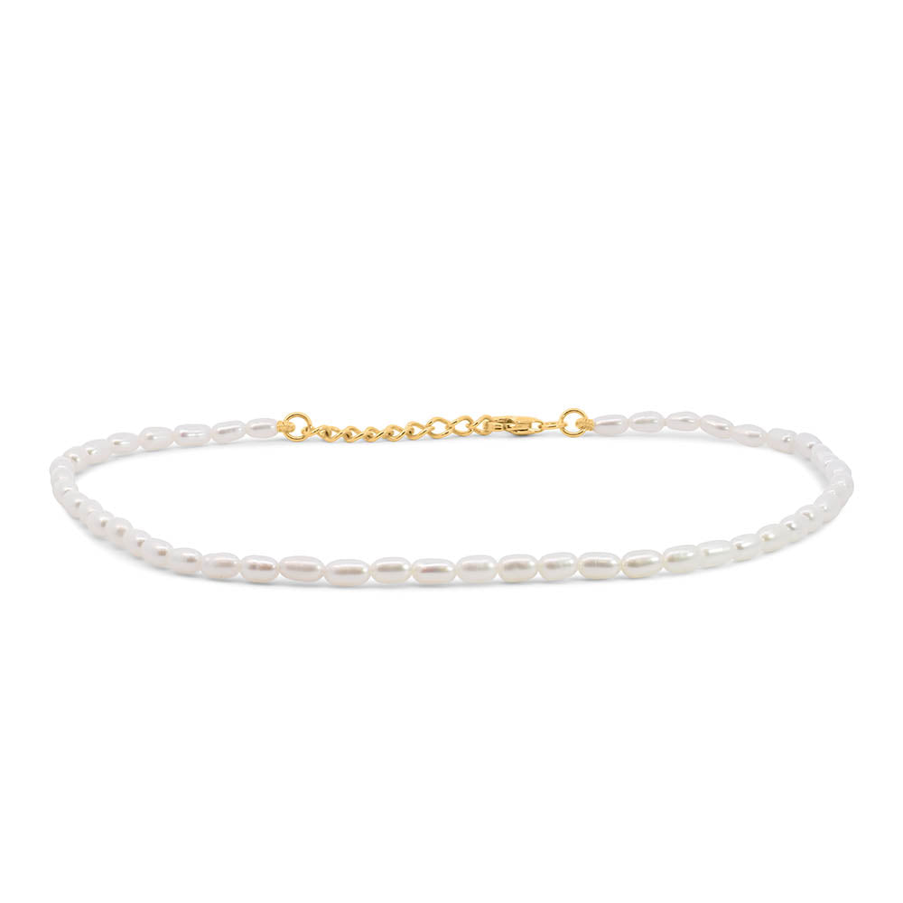 9"+1" Anklet with Pearls in 10kt Yellow Gold