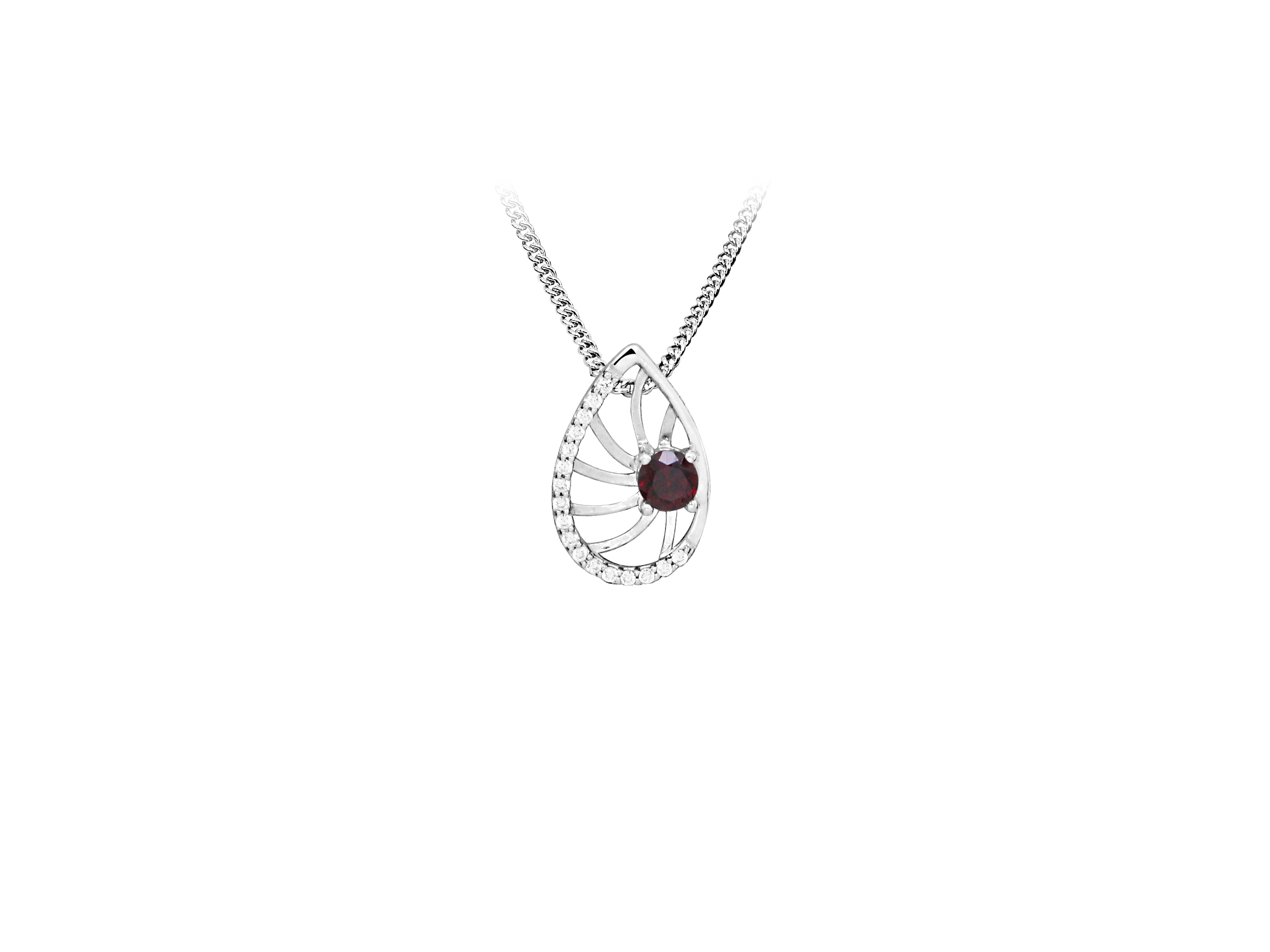 Pendant with Garnet and Cubic Zirconia in Sterling Silver with Chain