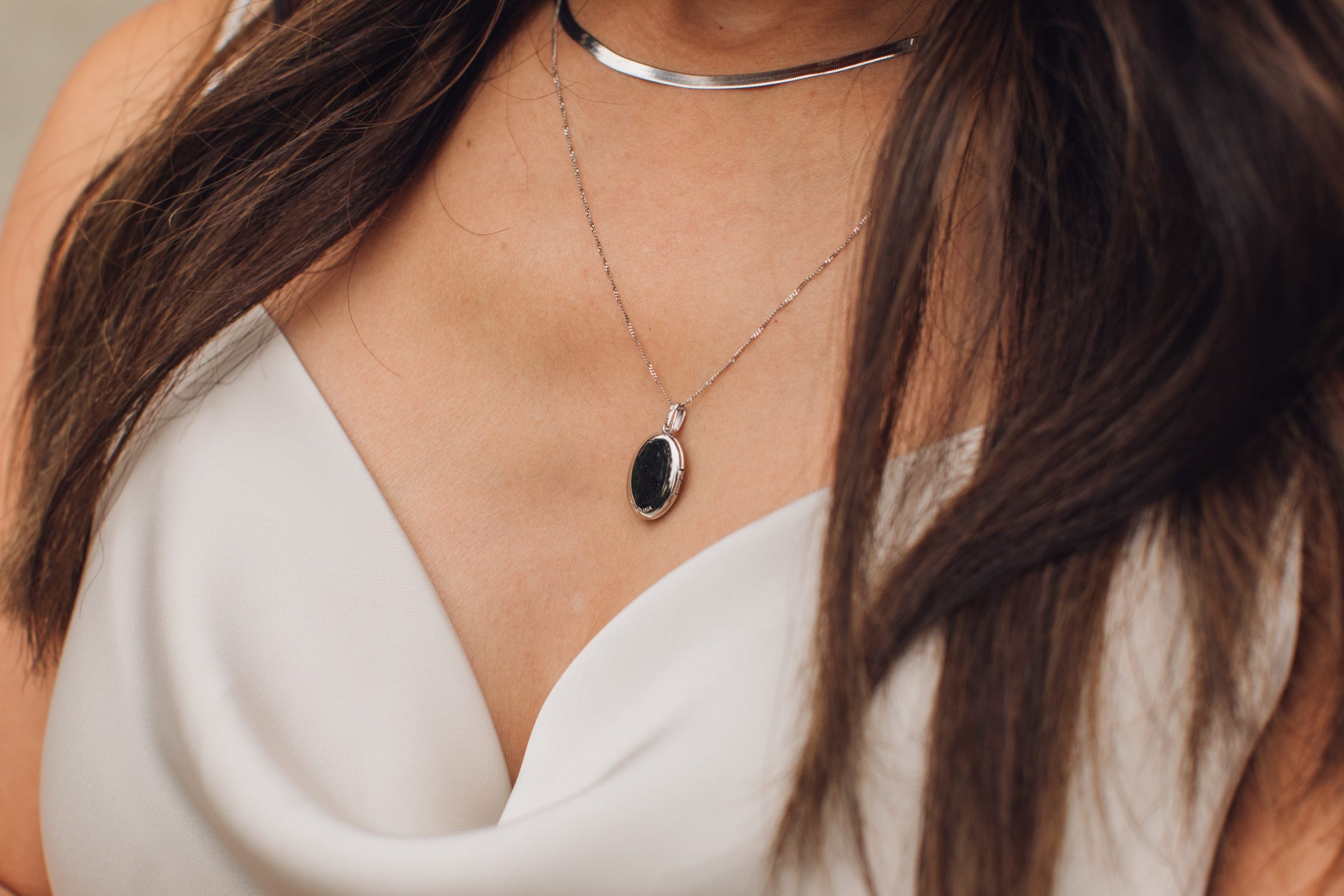 Classic Oval Locket in 10kt White Gold with Chain