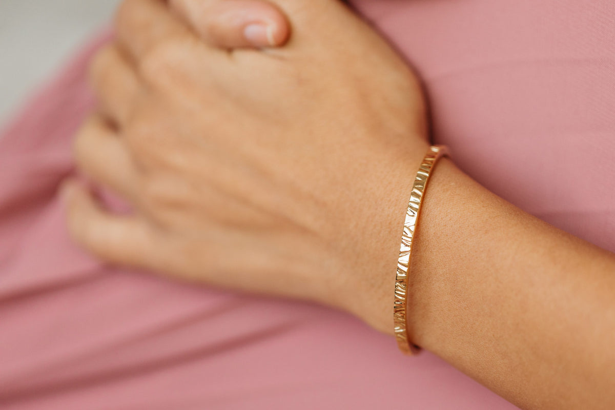 3MM Open Textured Bangle in Yellow Gold Plated Sterling Silver