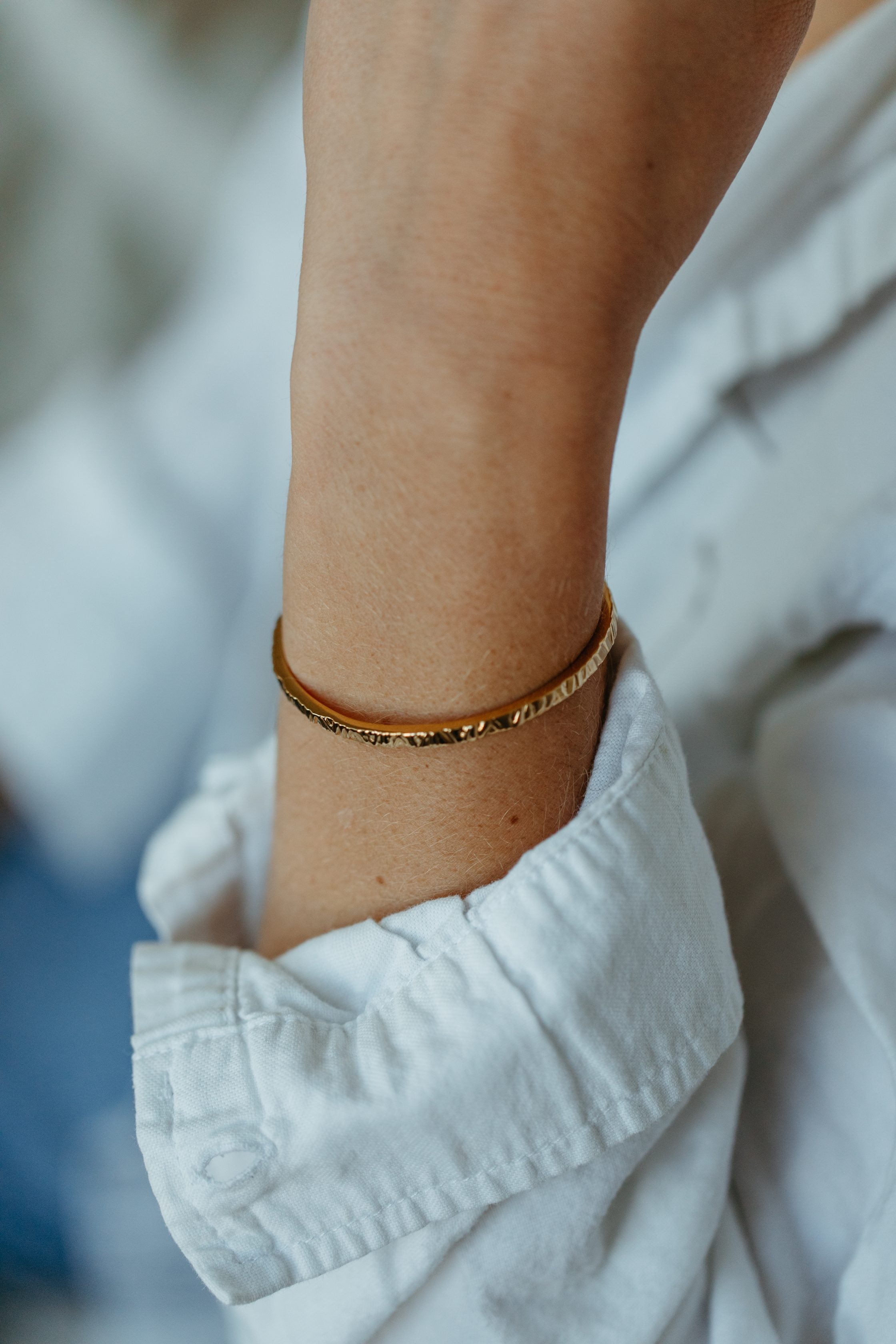 3MM Open Textured Bangle in Yellow Gold Plated Sterling Silver