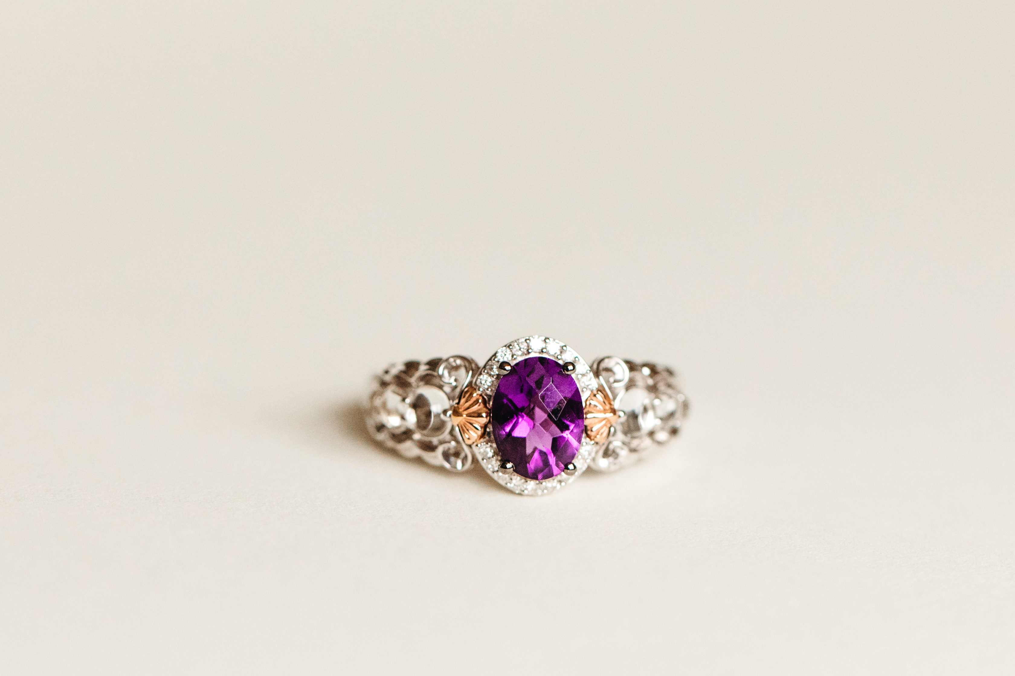 Enchanted Disney Ariel Ring with Amethyst, White Topaz and .20 Carat TW of Diamonds in Sterling Silver