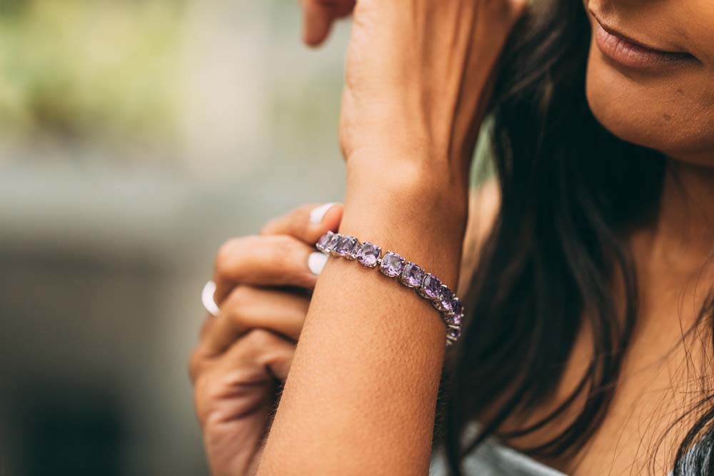 8" Bracelet with Amethyst in Sterling Silver