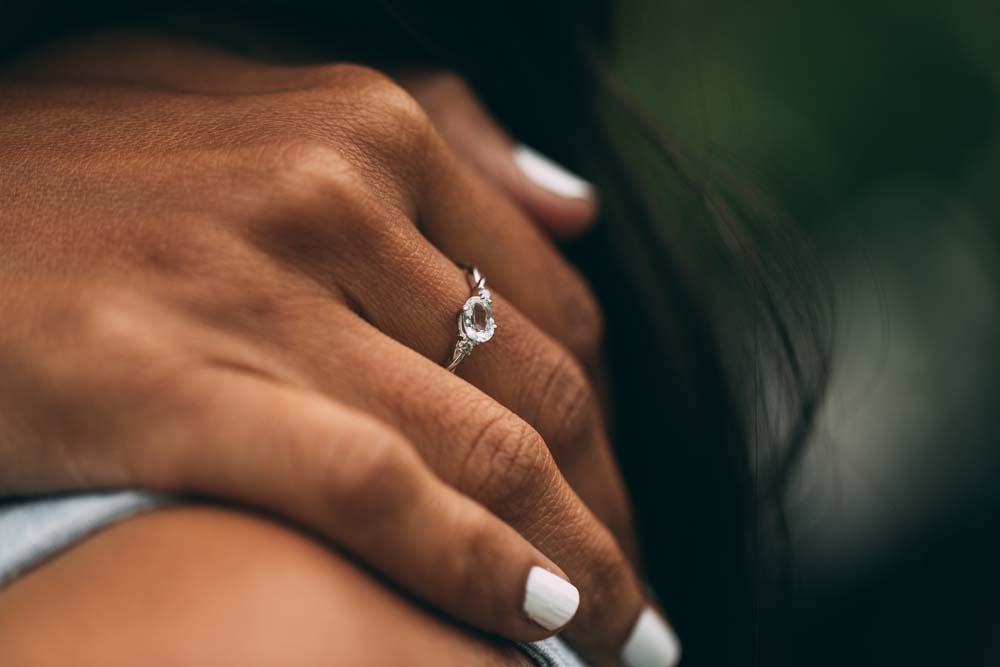 Ring with 4X6MM Oval Aquamarine and .06 Carat TW of Diamonds in 10kt White Gold