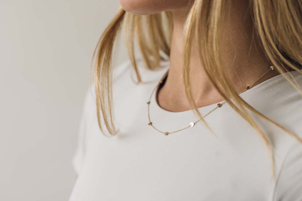 Station Heart Necklace in 10kt Yellow Gold