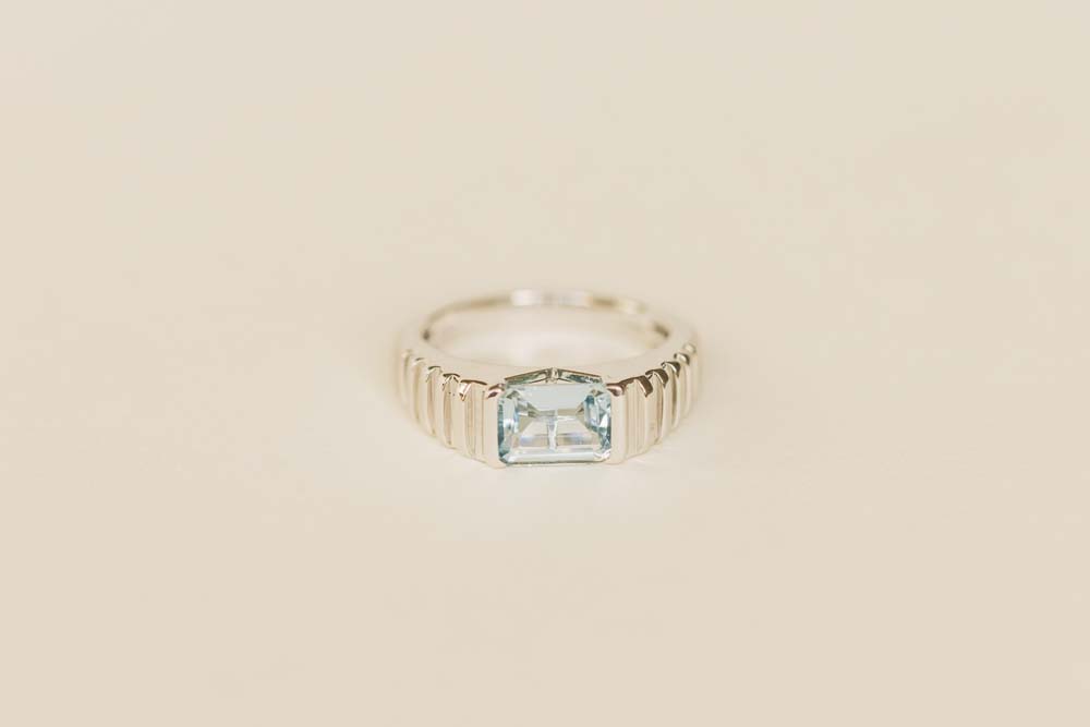 Ring with 8X6MM Emerald Cut Aquamarine in 14kt White Gold