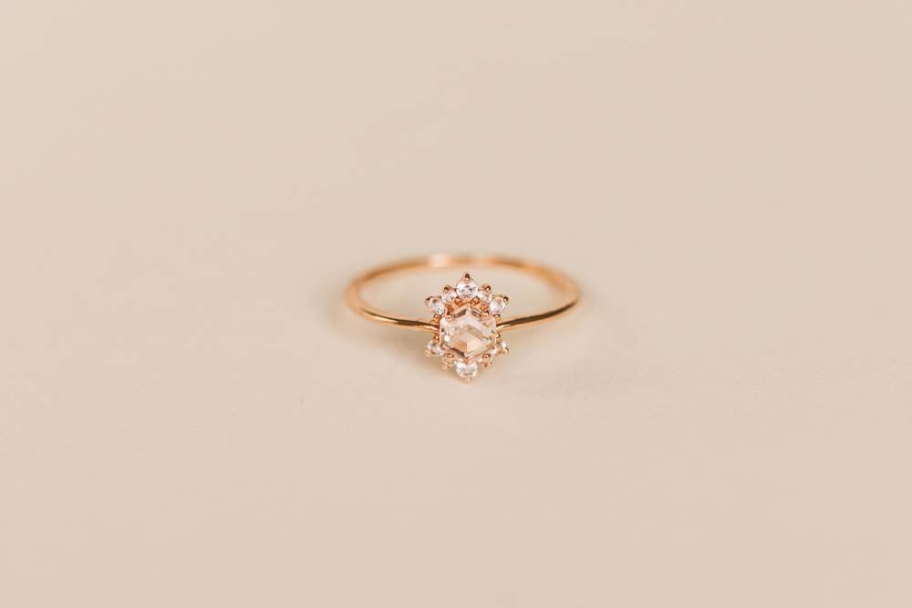 Hexagon Morganite and White Topaz Ring