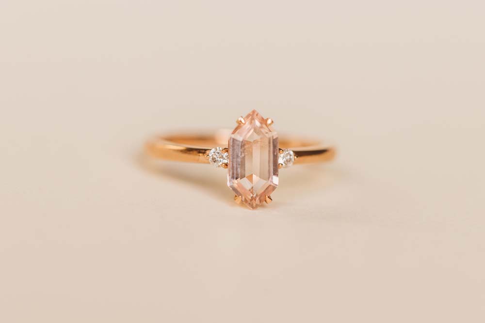 Elongated Hexagon Morganite Ring