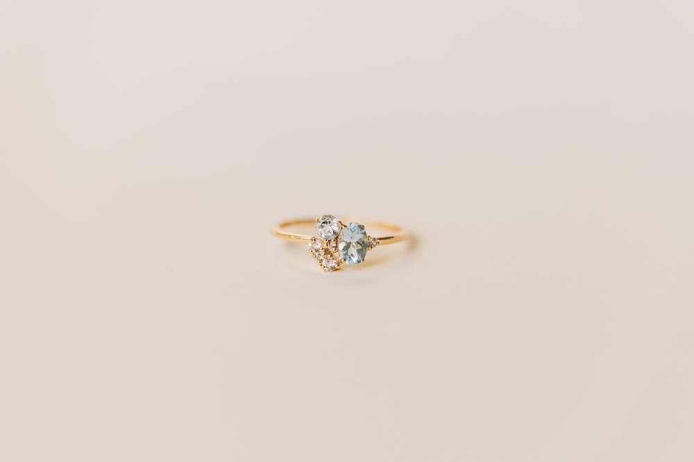 Oval Blue Topaz, Round Aquamarine Ring