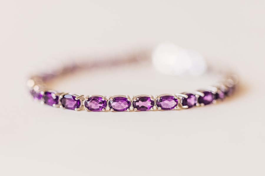 7.5" Tennis Bracelet with Amethyst in Sterling Silver