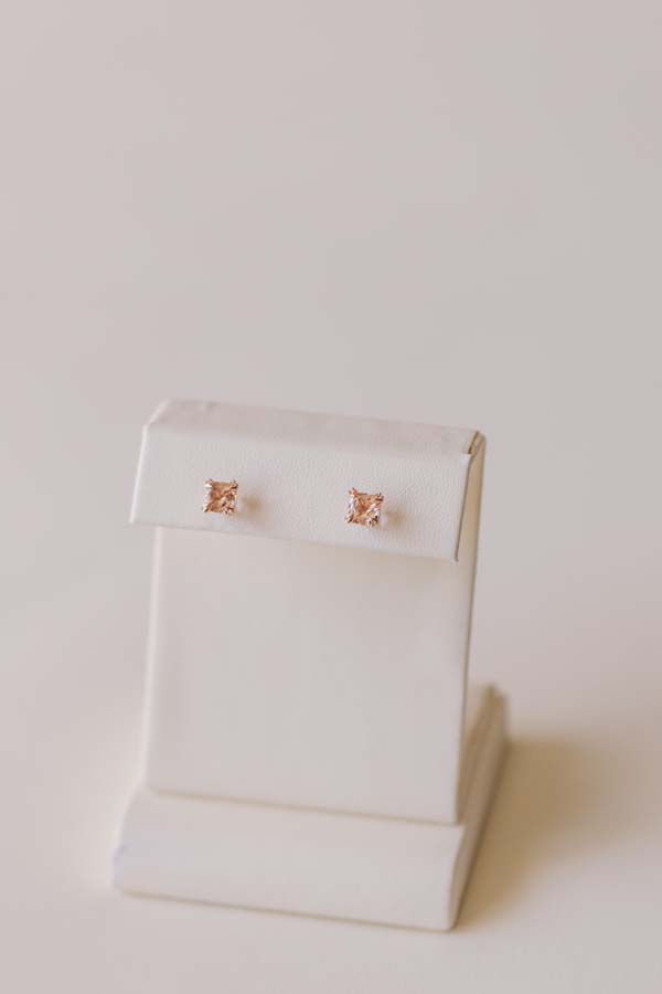 Earrings with .01 Carat TW of Diamonds and Cushion Morganite in 10kt Rose Gold
