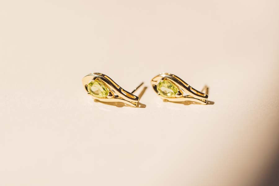 Earrings with 6x4MM Pear Shape Peridot in 10kt Yellow Gold