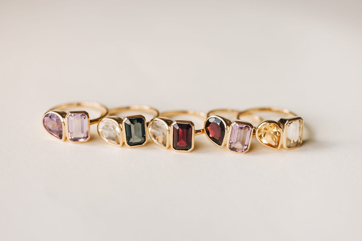 Toi et Moi Ring with Citrine and White Topaz in 14kt Yellow Gold