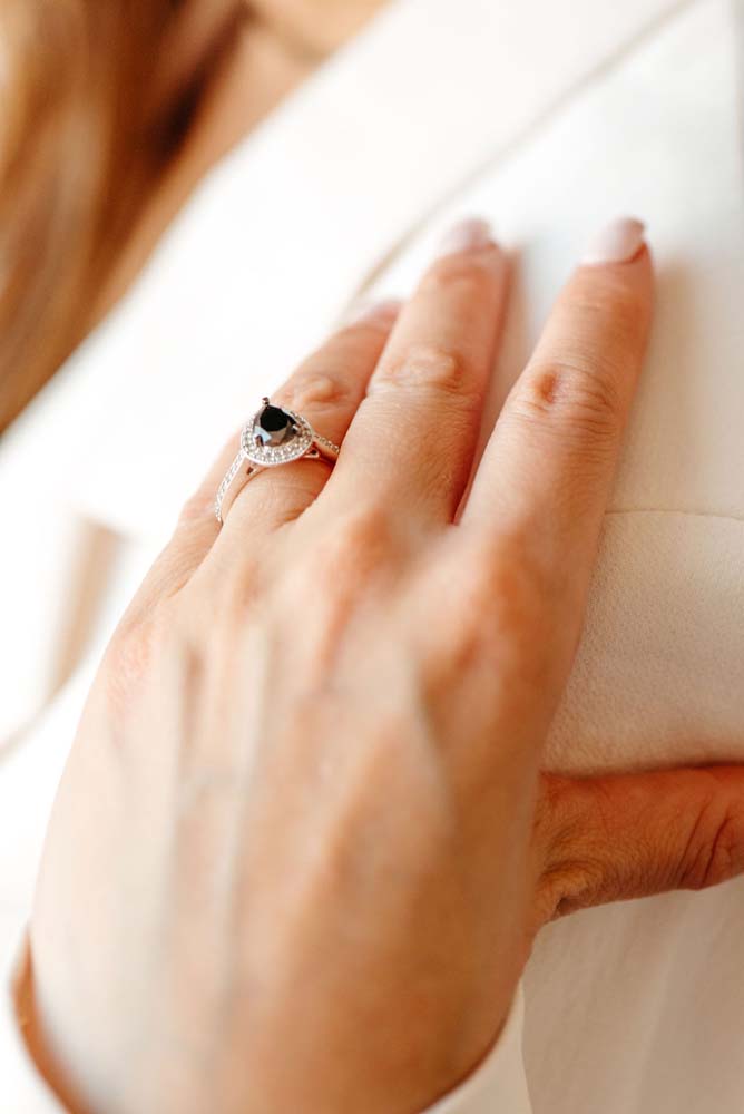 Engagement Ring with 1.05 Carat TW of Black and White Diamonds in 14kt White Gold