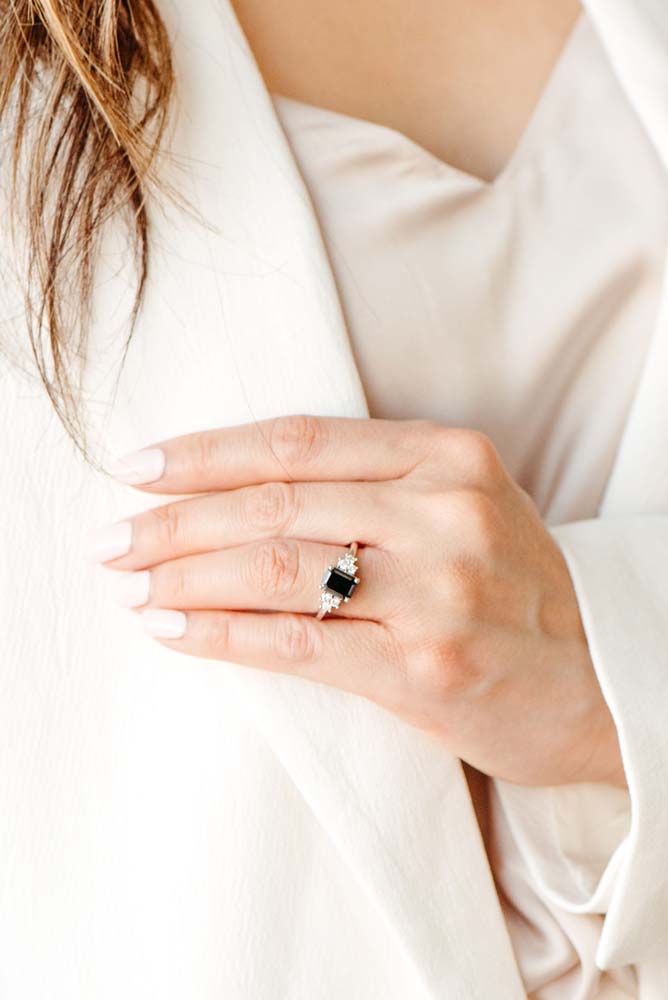 Engagement Ring with 1.90 Carat TW of Black and White Diamonds in 14kt White Gold