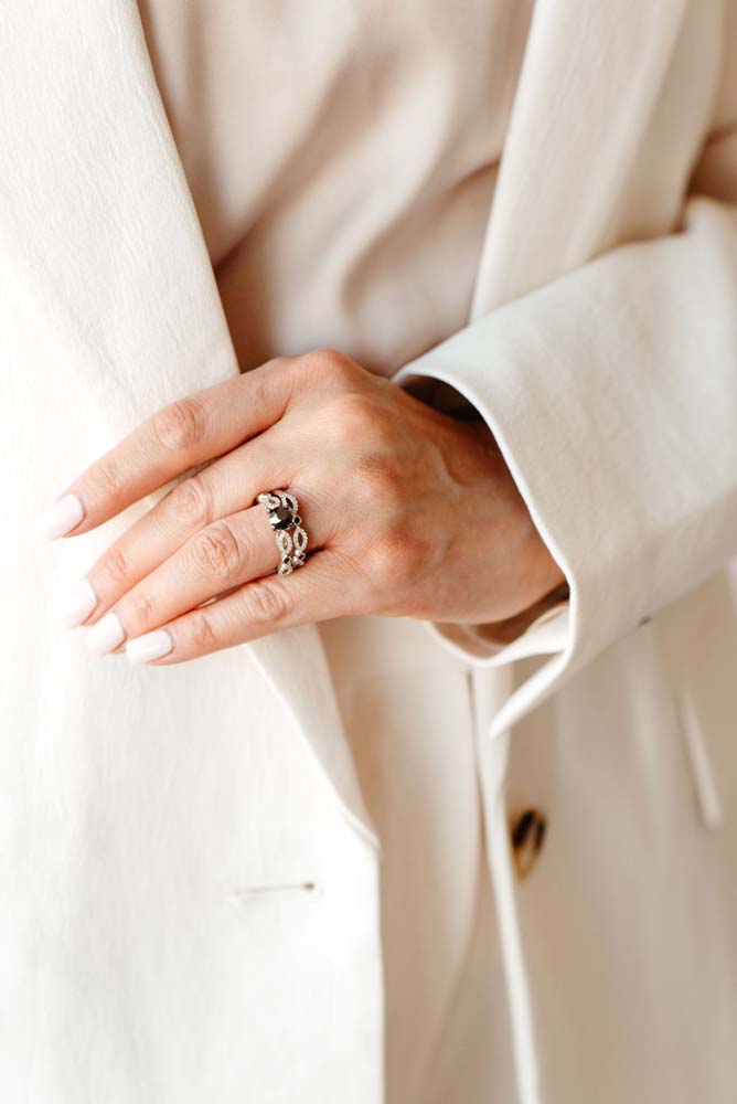 Bridal Set with 1.00 Carat TW of Black and White Diamonds in 10kt White Gold
