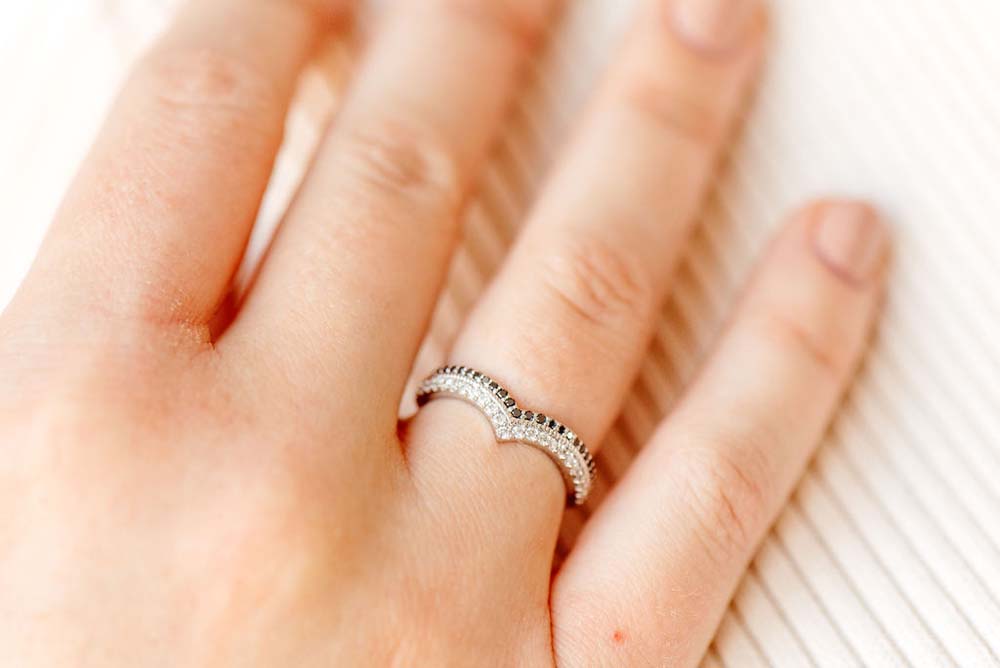 Chevron Ring with .33 Carat TW of Black and White Diamonds in 10kt White Gold