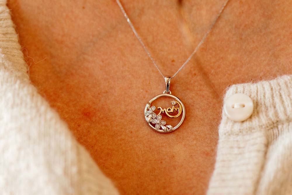 Mom Pendant with .10 Carat TW of Diamonds in 10kt White and Yellow Gold with Chain