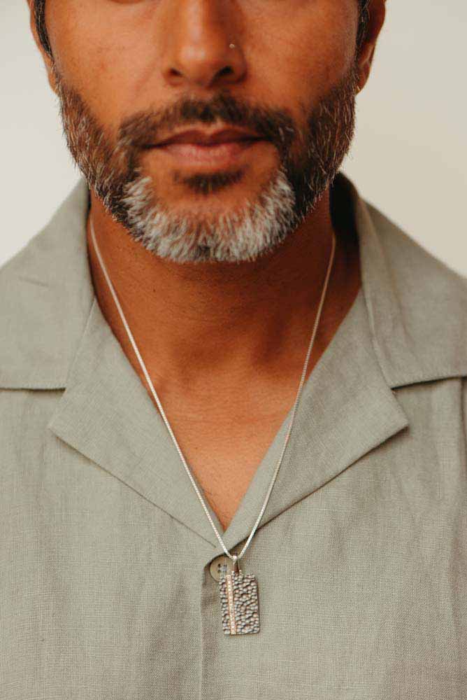 Dog Tag Pendant with .20 Carat TW of Diamonds in Silver and 10kt Yellow Gold with Chain
