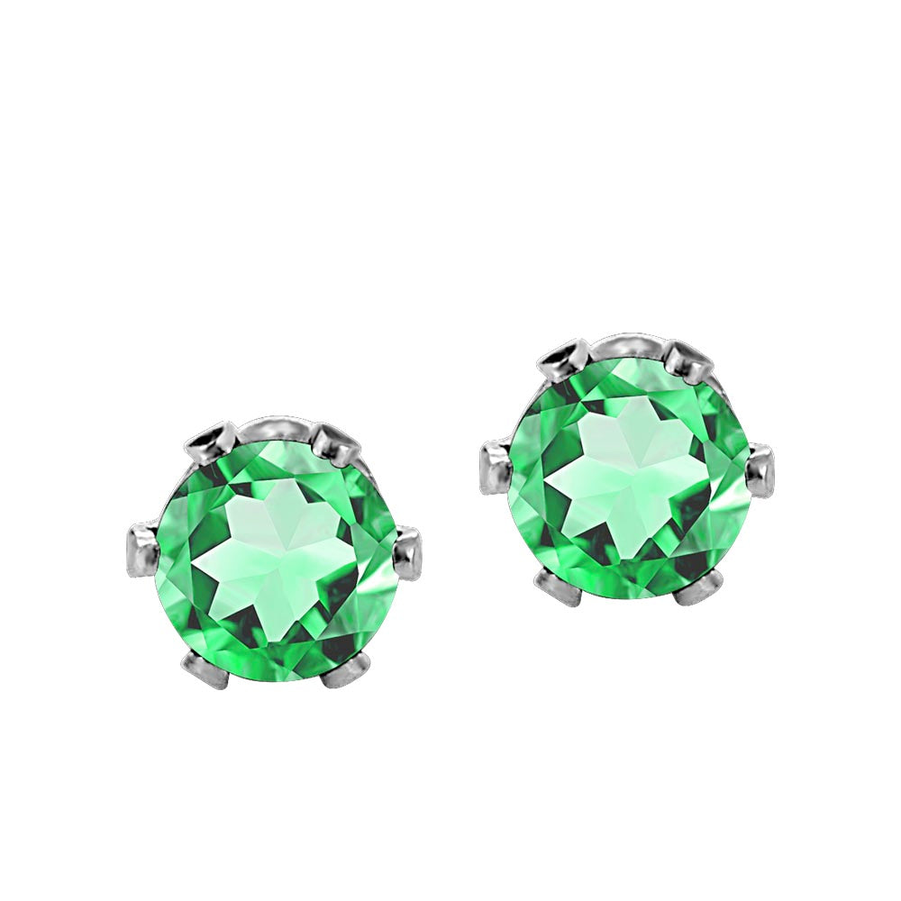 Childrens' Precious Forever Earrings with Emerald in 14kt White Gold