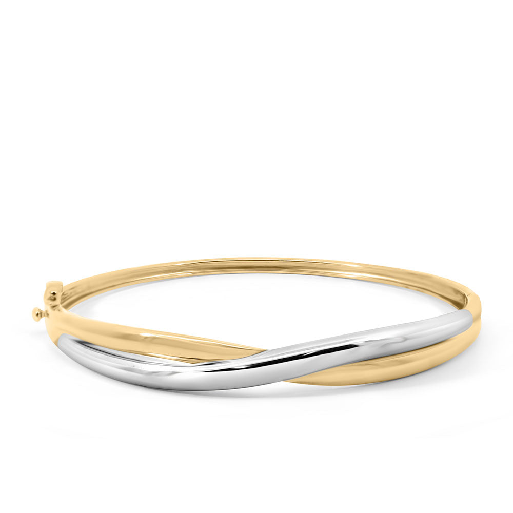 Two Tone Crossover Bangle in 10KT Yellow and White Gold