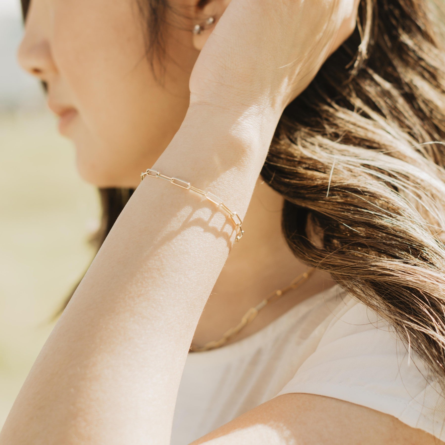 7" Layla Cable Link Paperclip Chain Bracelet in 10kt Yellow Gold