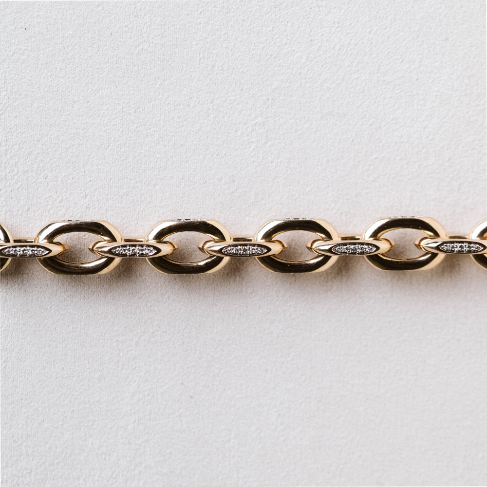 Rolo Bracelet with 1.00 Carat TW of Diamonds in 10KT Yellow Gold
