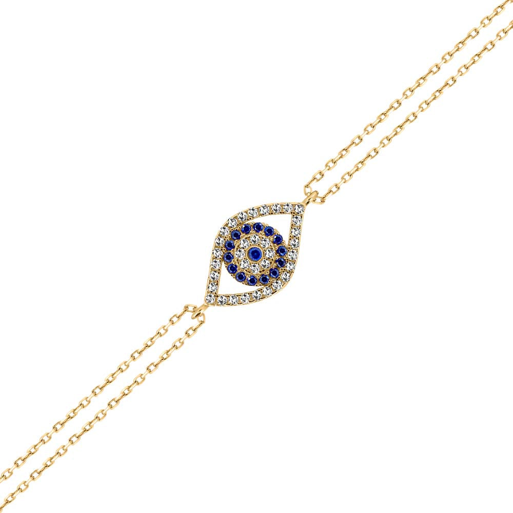 7" Evil Eye Bracelet with Cubic Zirconia in 10kt Yellow Gold