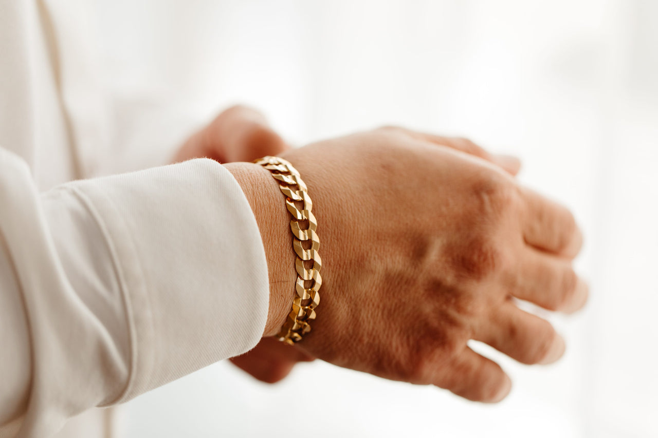 Mens Gold Concave Curb Bracelet